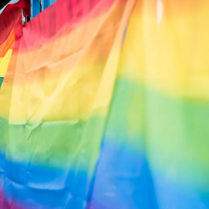Regenbogenfahne wehen im Wind